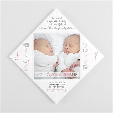 Geburtskarte Origami Zwillinge Mädchen - Vue 3