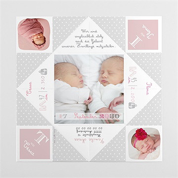 Geburtskarte Origami Zwillinge Mädchen - Vue 4