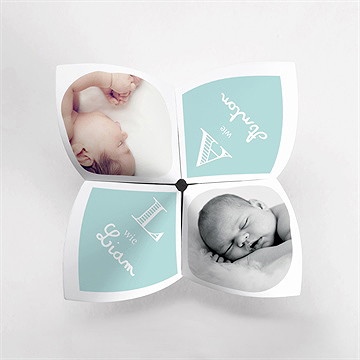 Geburtskarte Origami Zwillinge Jungen - Vue 2