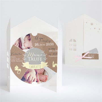 Einladung Taufe Pictos rund und kraft in gelb