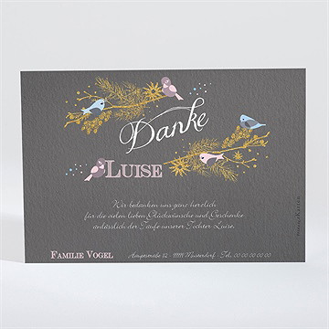 Dankeskarte Taufe goldener vogel mädchen - Vue 2