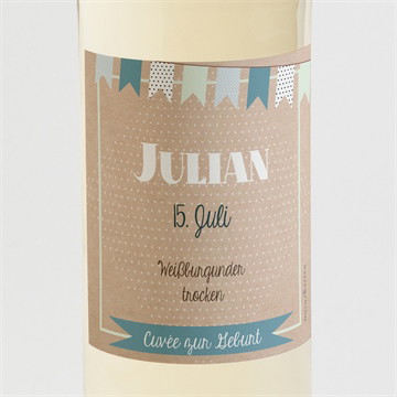 Flaschenetikett Geburt wimpelgirlande auf kraftpapier