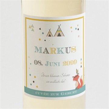 Flaschenetikett Geburt Indianerfamilie