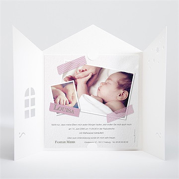 Einladung Taufe Klebestreifen Rosa - Vue 2