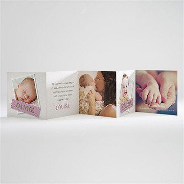 Dankeskarte Taufe klebestreifen rosa - Vue 2