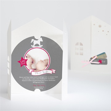 Einladung Taufe Schaukelpferd rot