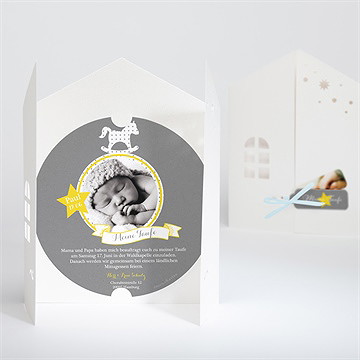 Einladung Taufe Schaukelpferd Gelb