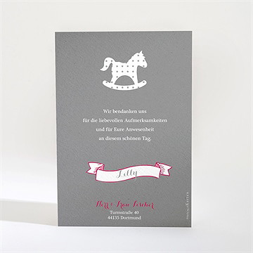Dankeskarte Taufe schaukelpferd rot - Vue 2