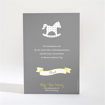Dankeskarte Taufe schaukelpferd gelb - Vue 2