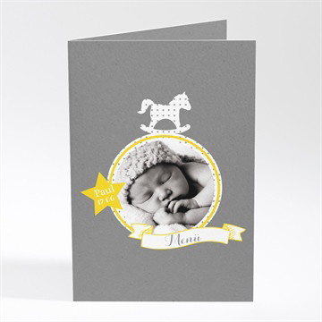 Menükarte Taufe schaukelpferd gelb