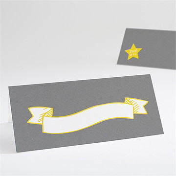 Tischkarte Taufe Schaukelpferd Gelb