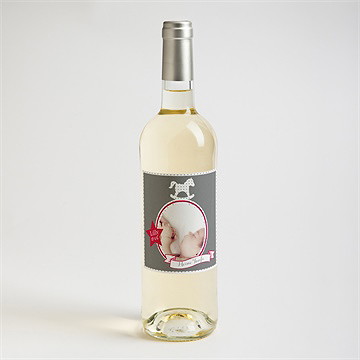 Flaschenetikett Taufe Schaukelpferd Rot - Vue 2