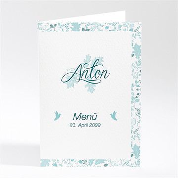 Menükarte Taufe Blumenhaus Blau