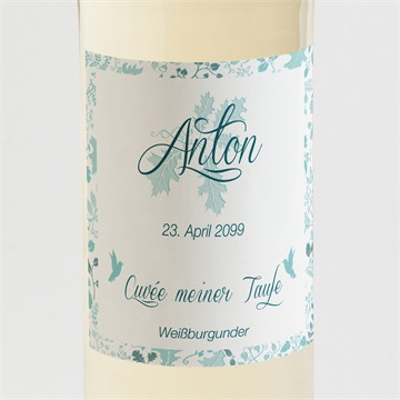 Flaschenetikett Taufe blumenhaus blau