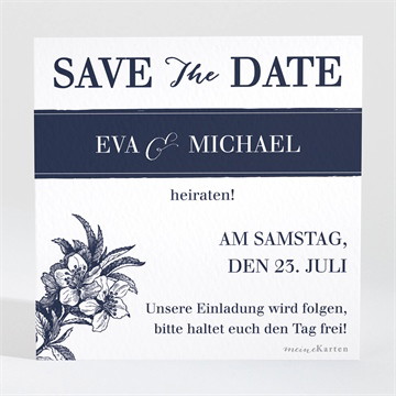 Save the Date Karte Gravur marineblau