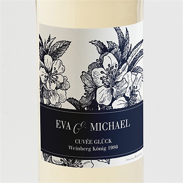 Flaschenetikett Hochzeit gravur marineblau