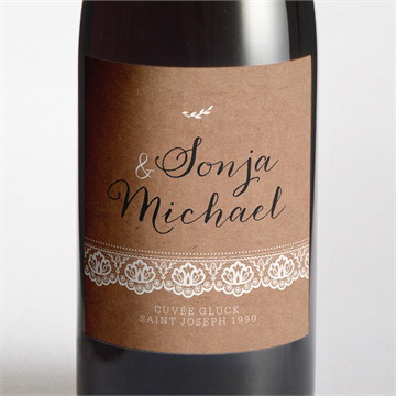 Flaschenetikett Hochzeit rund um die spitze