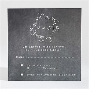 Antwortkarte Hochzeit gravur auf schiefertafel