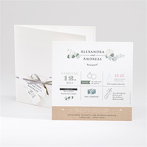 Hochzeitseinladung silber-linde