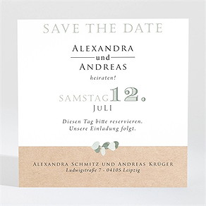 Save the Date Karte silber-linde