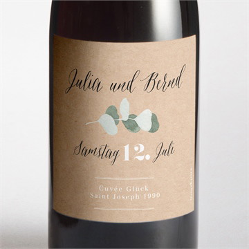 Flaschenetikett Hochzeit eukalyptus rustikal