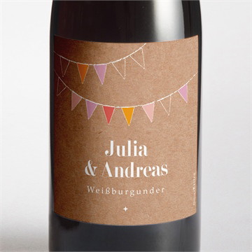 Flaschenetikett Hochzeit Fahnen