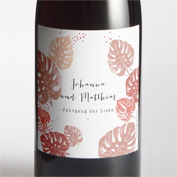 Flaschenetikett Hochzeit philodendron