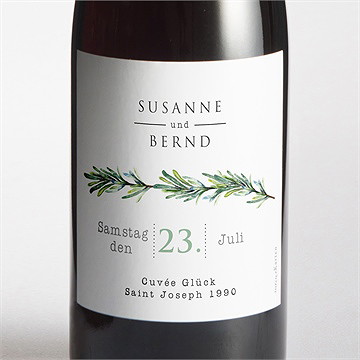 Flaschenetikett Hochzeit rosmarin zweig