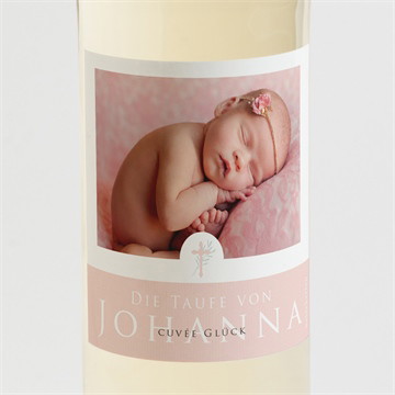 Flaschenetikett Taufe rosa poetik