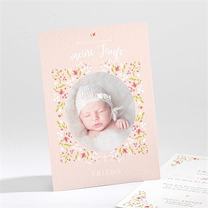 Einladung Taufe zarte rosa blumen