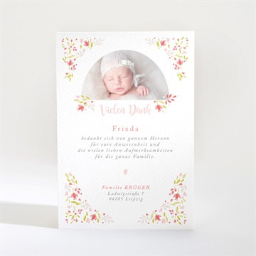 Dankeskarte Taufe zarte rosa blumen - magnet