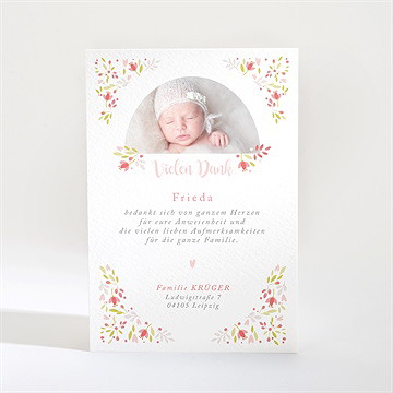 Dankeskarte Taufe Zarte Rosa Blumen