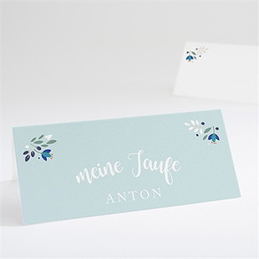Tischkarte Taufe zarte blaue blumen