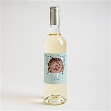 Flaschenetikett Taufe Zarte Blaue Blumen - vue 2