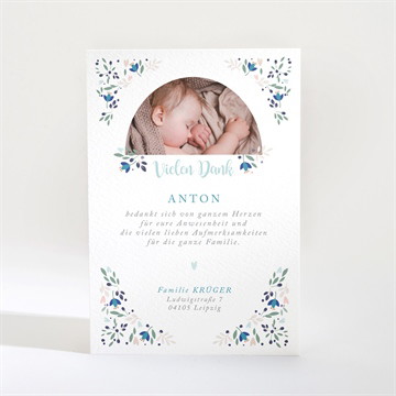 Dankeskarte Taufe zarte blaue blumen