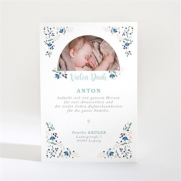 Dankeskarte Taufe zarte blaue blumen