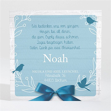 Dankeskarte Taufe blaue schleife - Vue 2