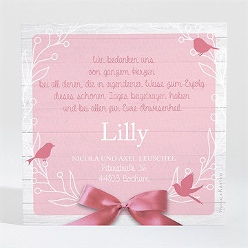 Dankeskarte Taufe rosa schleife - Vue 2