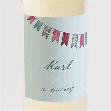 Flaschenetikett Geburt Fahnengirlande blau