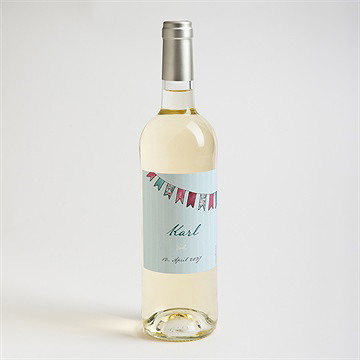 Flaschenetikett Geburt Fahnengirlande Blau - Vue 2