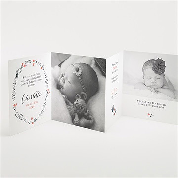 Geburtskarte Blumenkranz Rosa - vue 2