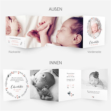 Geburtskarte Blumenkranz Rosa - vue 4