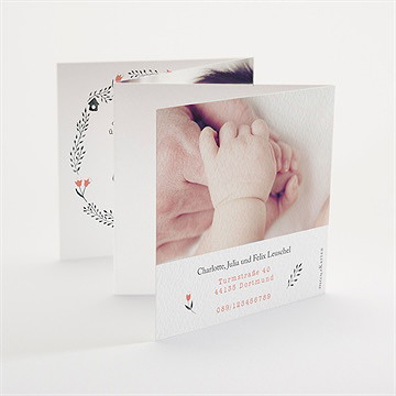 Geburtskarte Blumenkranz Rosa - vue 3