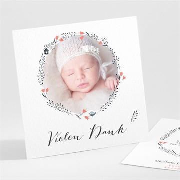 Dankeskarte Geburt Blumenkranz rosa