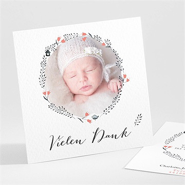 Dankeskarte Geburt Blumenkranz Rosa