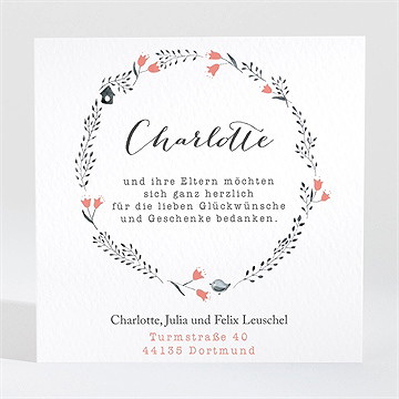 Dankeskarte Geburt Blumenkranz Rosa - Vue 2