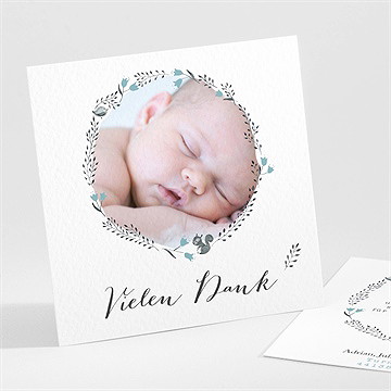 Dankeskarte Geburt blumenkranz blau