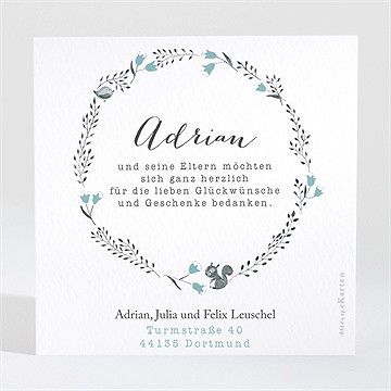 Dankeskarte Geburt blumenkranz blau - Vue 2