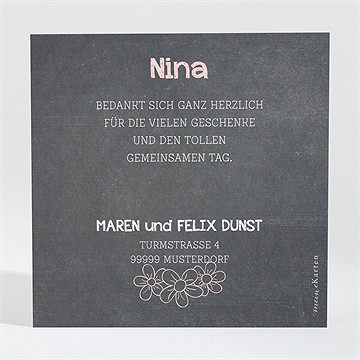 Dankeskarte Taufe kreidetafel girly - Vue 2