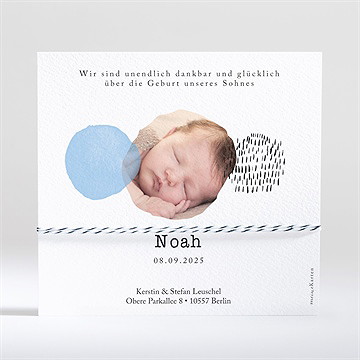 Geburtskarte Blaue Tupfen - Vue 2